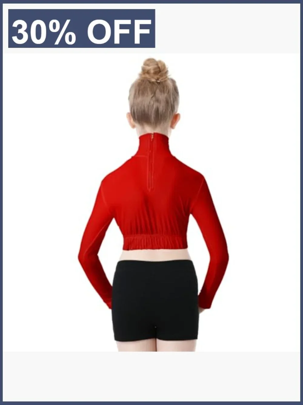 Girls Turtleneck Long Sleeve Crop Top Back Zipper Dance Cheer